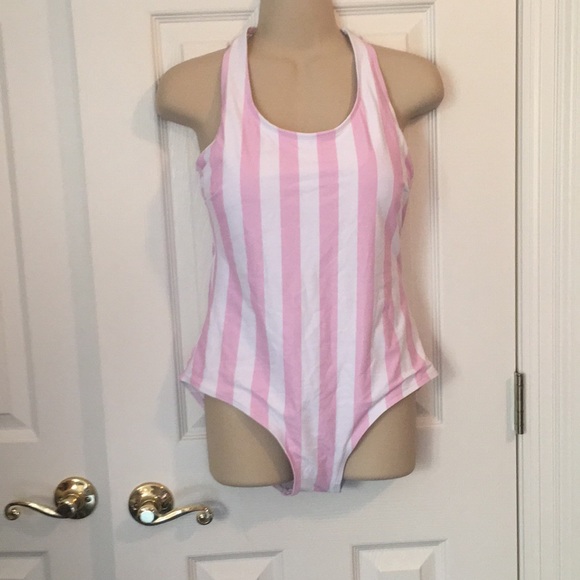 pink striped bathing suit